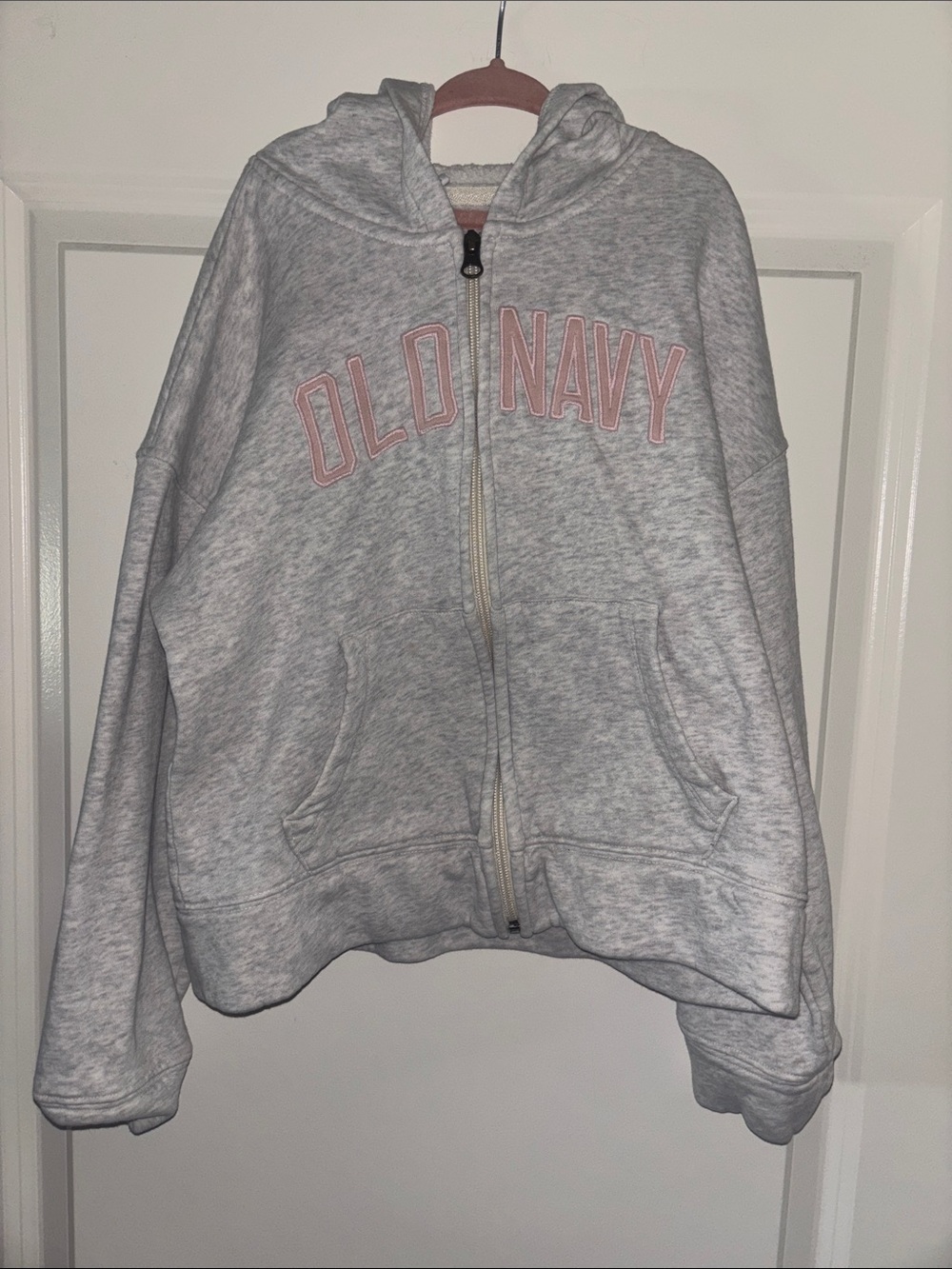 Girls Heather Gray Hoodie with Pink Embroidered Logo